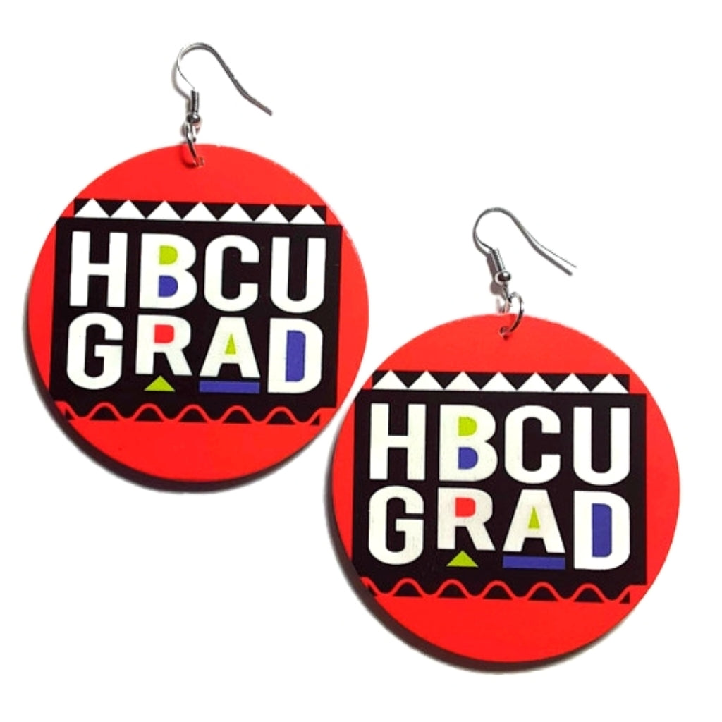 HBCU GRAD Red Statement Dangle Wood Earrings