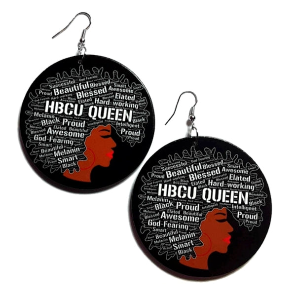 HBCU QUEEN Statement Dangle Wood Earrings