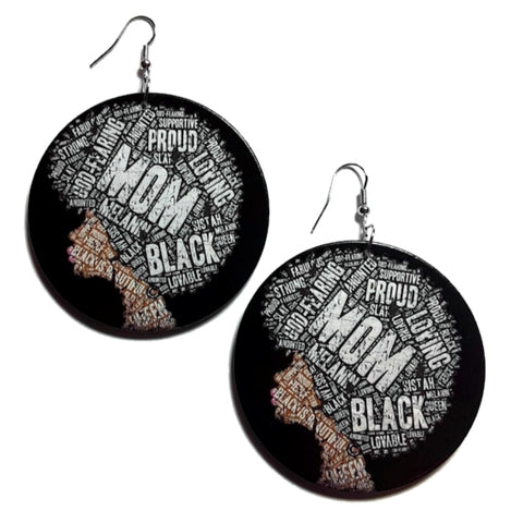 Proud Loving Black MOM Statement Dangle Wood Earrings