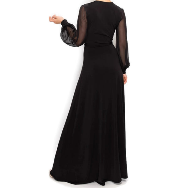 BLACK or WHITE SHEER Long Bell Sleeve Evening Formal Maxi Dress