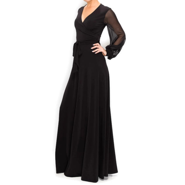 BLACK or WHITE SHEER Long Bell Sleeve Evening Formal Maxi Dress