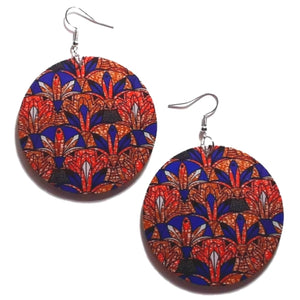 Orange Blue African Statement Dangle Wood Earrings