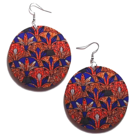 Orange Blue African Statement Dangle Wood Earrings