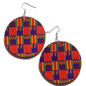 Kente Royal Blue African Statement Dangle Wood Earrings