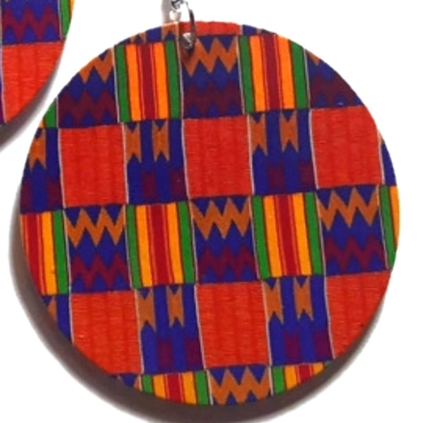 Kente Royal Blue African Statement Dangle Wood Earrings