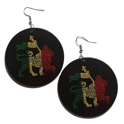 Lion of Judah GYR Statement Dangle Wood Earrings