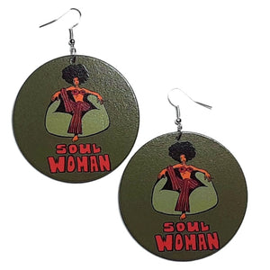 Seventies Soul Woman Statement Dangle Wood Earrings