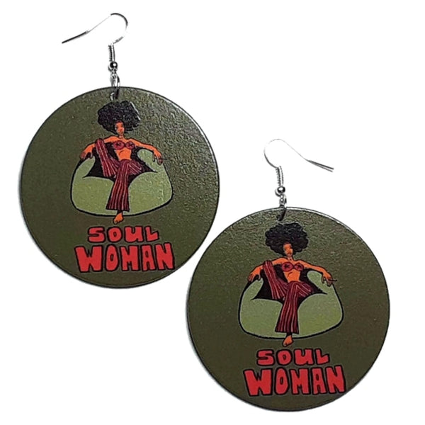 Seventies Soul Woman Statement Dangle Wood Earrings