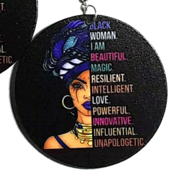 Black Woman Unapologetic Statement Dangle Wood Earrings