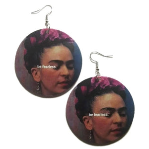 Frida Kahlo Be Fearless Statement Dangle Wood Earrings