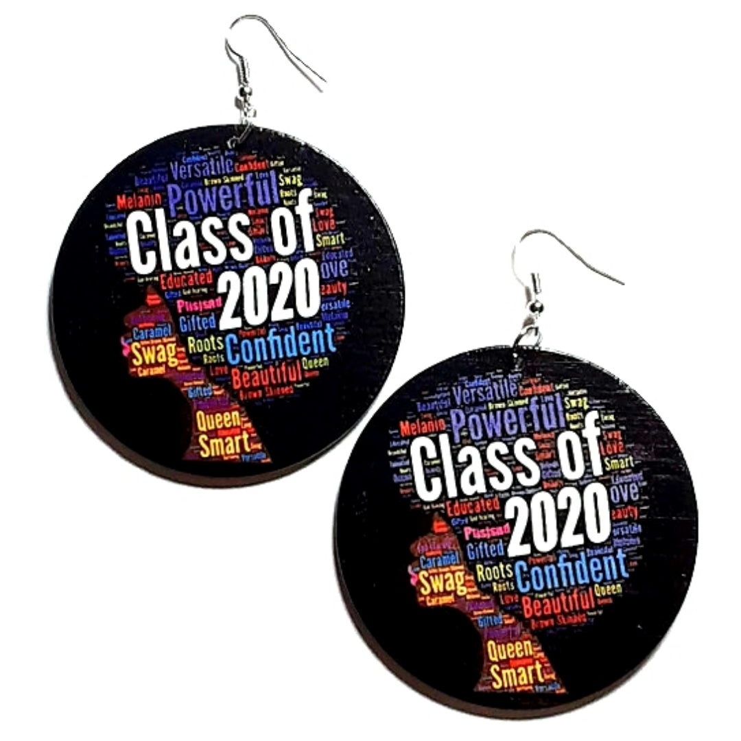 Class of 2020 Statement Dangle Wood Earrings