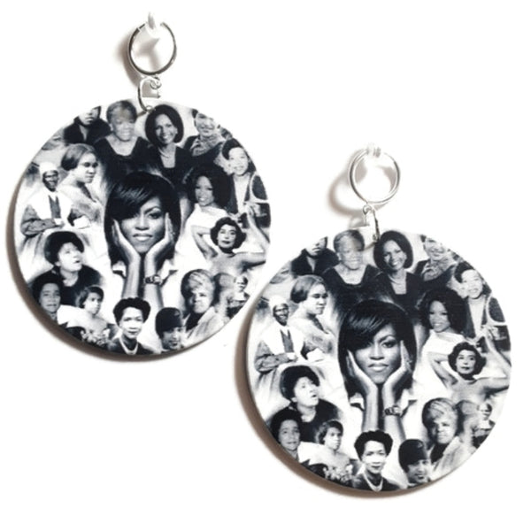 Phenomenal Black Women of History Statement Dangle Wood Clip On Earrings