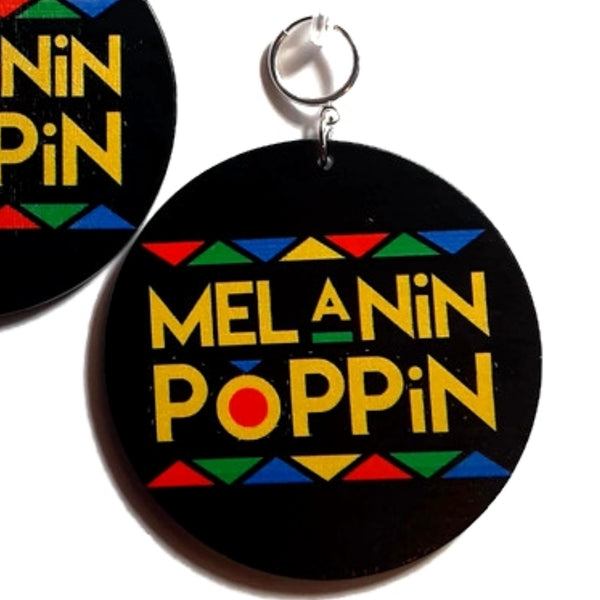 Melanin Poppin Statement Dangle Wood Clip On Earrings