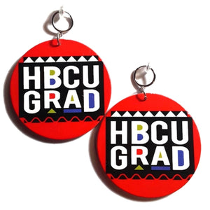 HBCU GRAD Red Statement Dangle Wood Clip On Earrings