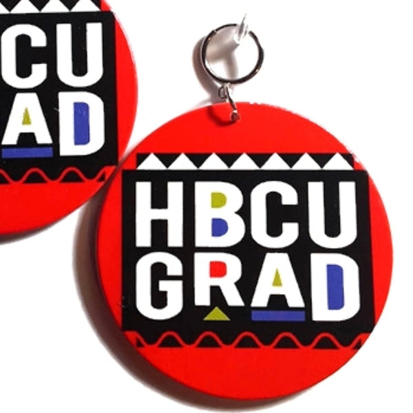 HBCU GRAD Red Statement Dangle Wood Clip On Earrings