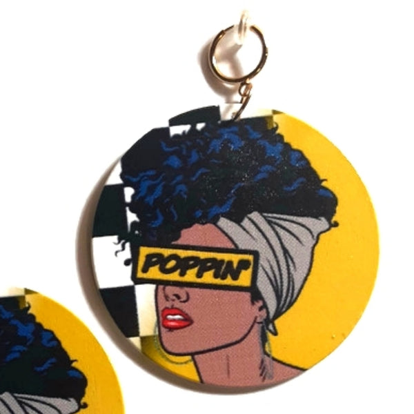 Melanin POPPIN Yellow Statement Dangle Wood Clip On Earrings