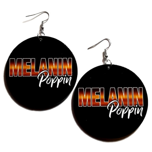 MELANIN Poppin Gold Black Statement Dangle Wood Earrings