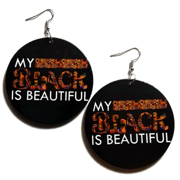 MY BLACK Is Beautiful Kente Statement Dangle Wood Earrings