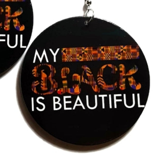 MY BLACK Is Beautiful Kente Statement Dangle Wood Earrings