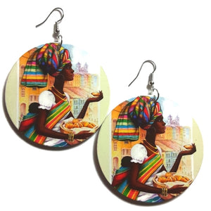 Mother and Child African Statement Dangle Wood Earrings