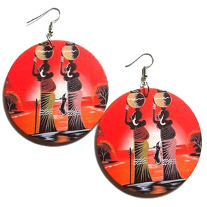 African Ancestors Statement Dangle Wood Earrings