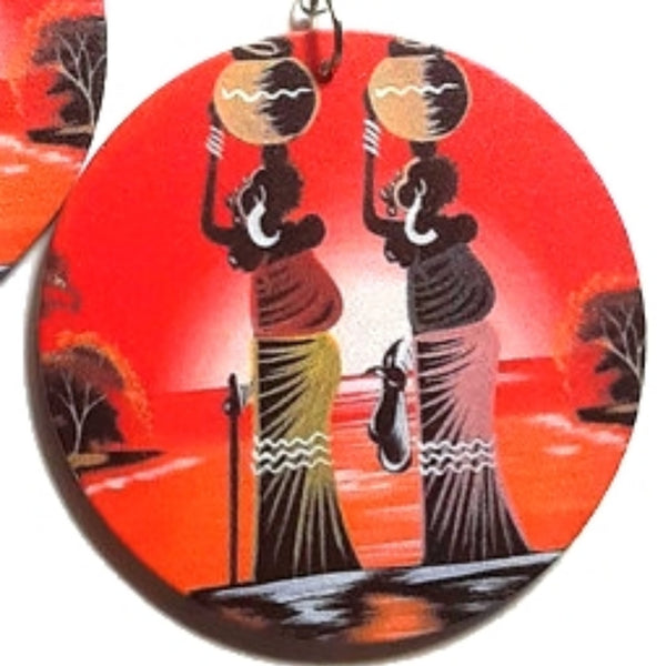 African Ancestors Statement Dangle Wood Earrings