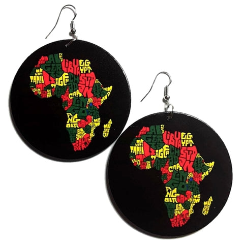 Africa My Home GYR Statement Dangle Wood Earrings