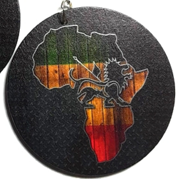 Africa Lion of Judah Statement Dangle Wood Earrings