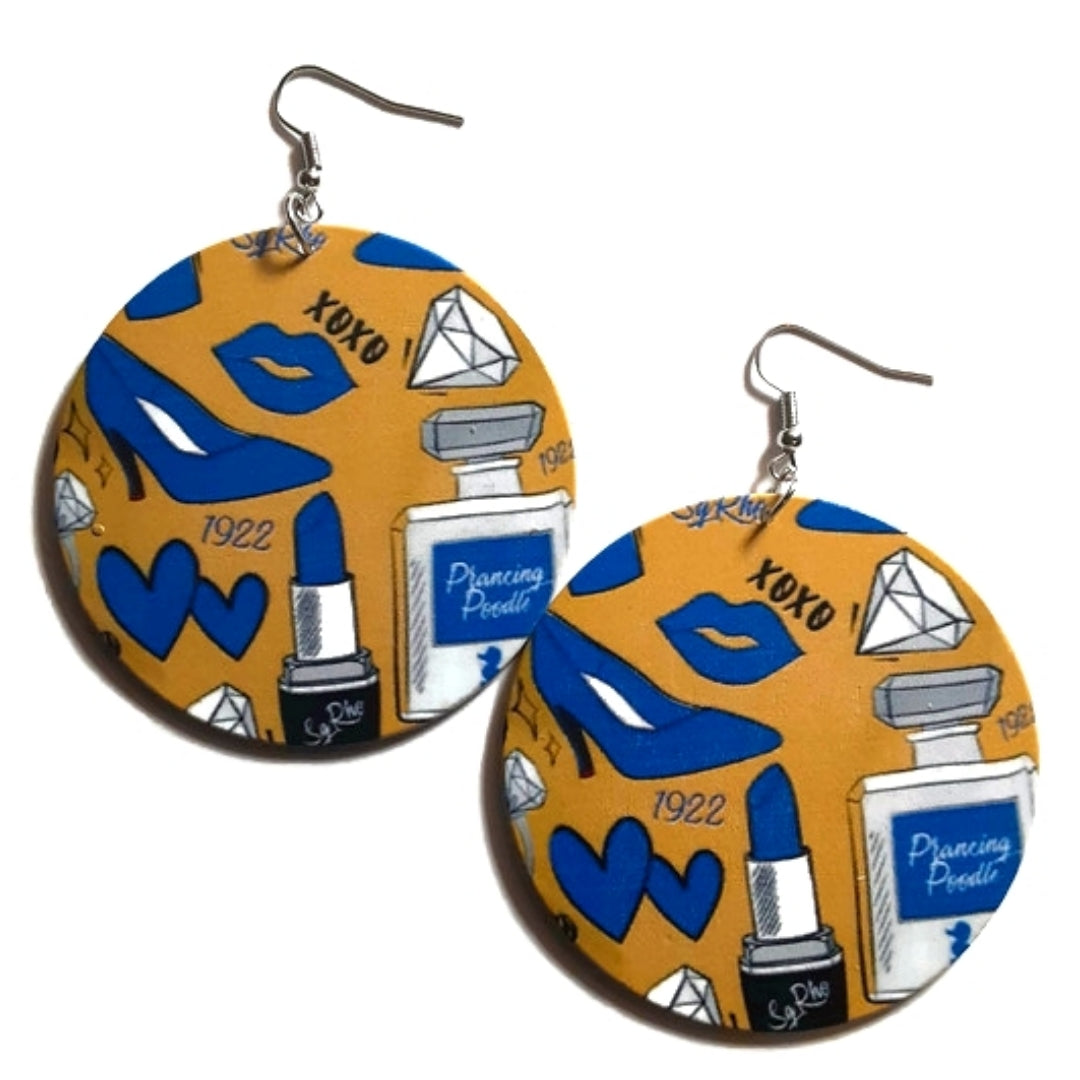 Sigma Gamma Rho Royal Blue Gold Sorority Statement Dangle Wood Earrings