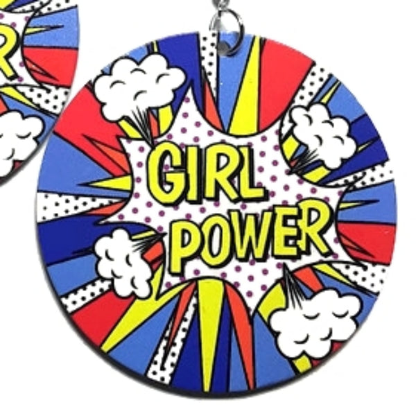 GIRL POWER Comic Blast Statement Dangle Wood Earrings