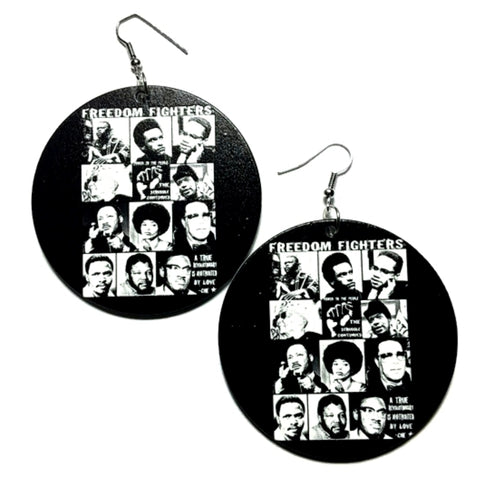 FREEDOM FIGHTERS Black Statement Dangle Wood Earrings