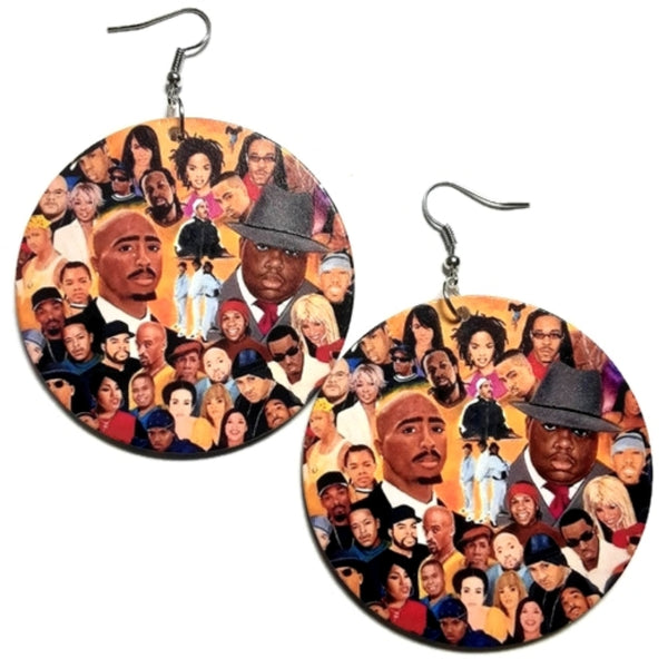 HIP HOP Greatest Legends Statement Dangle Wood Earrings