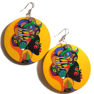 Kwanzaa Queen Statement Dangle Wood Earrings