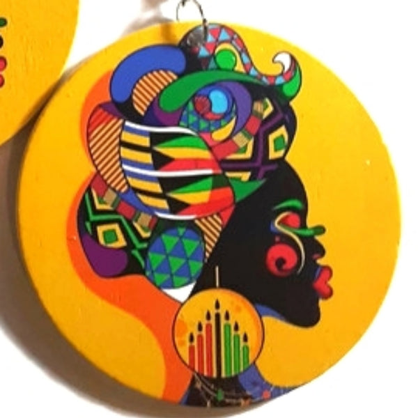 Kwanzaa Queen Statement Dangle Wood Earrings