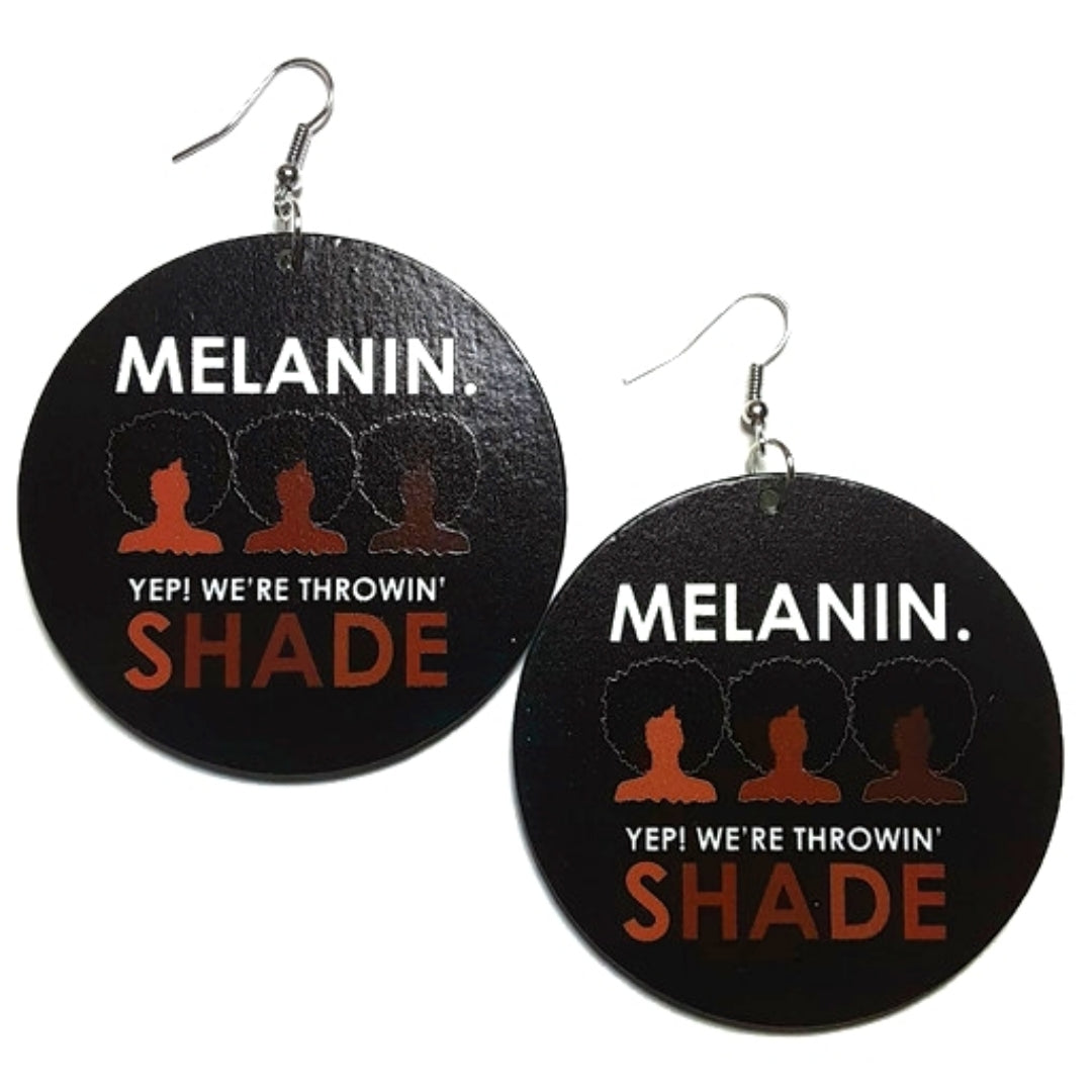 MELANIN Yep Were Throwin Shade Statement Dangle Wood Earrings