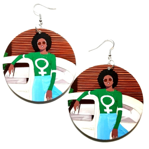 Women Power Chartreuse Statement Dangle Wood Earrings