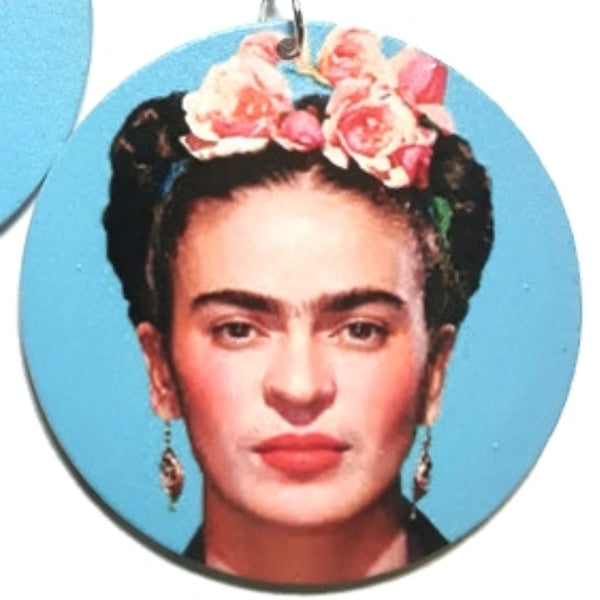 Frida Kahlo Joyful Turquoise Statement Dangle Wood Earrings