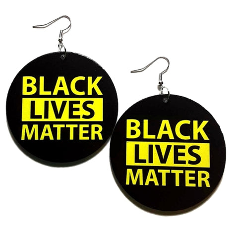 BLACK LIVES MATTER Yellow Statement Dangle Wood Earrings