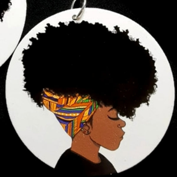 Kente Headwrap Afro Black Queen Statement Dangle Wood Earrings