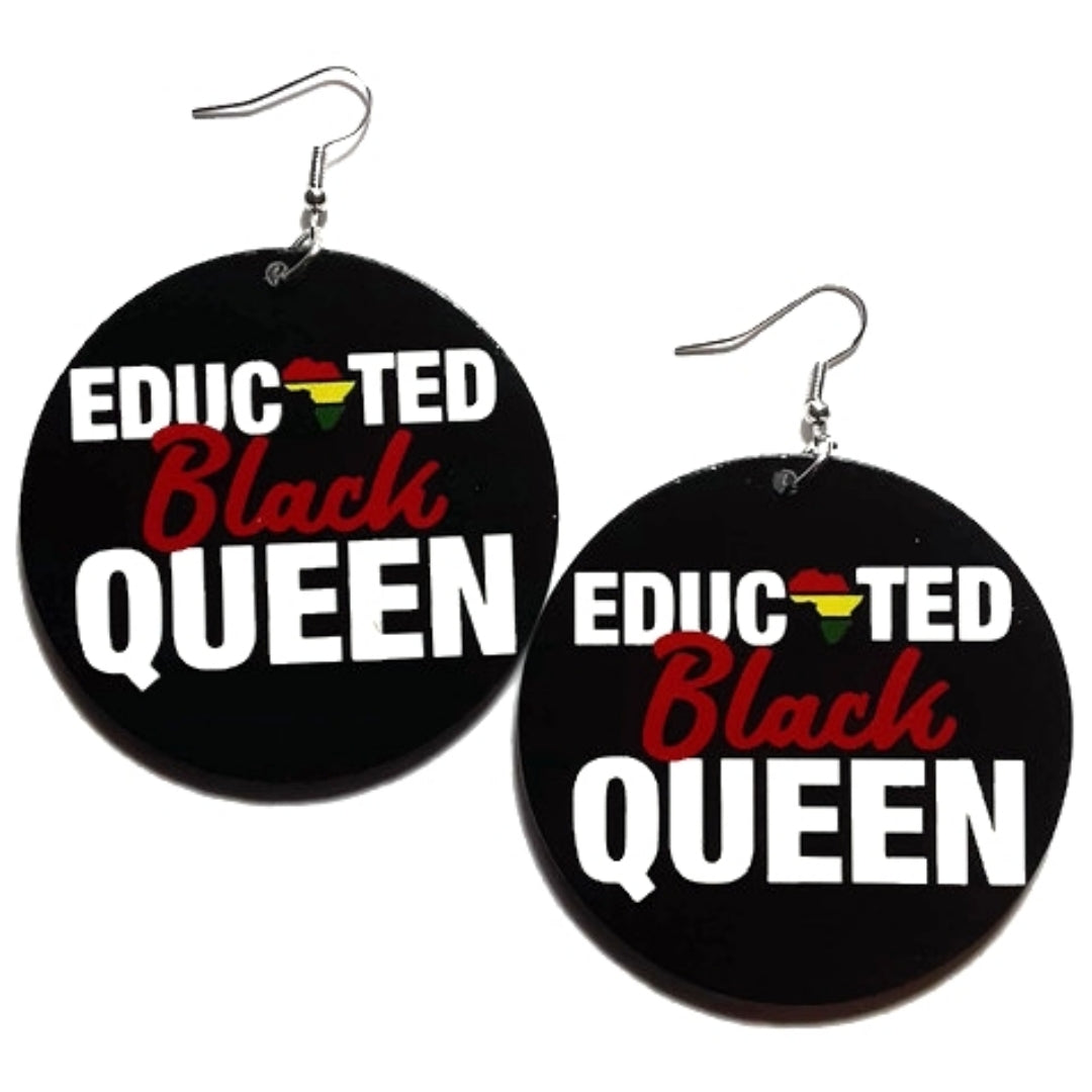 Educated Black Queen Africa Statement Dangle Wood Earrings