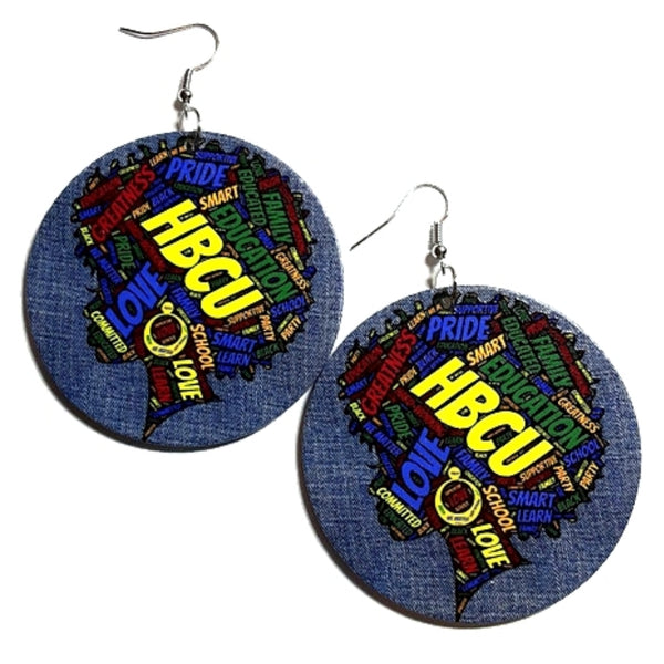 HBCU Love Denim Statement Dangle Wood Earrings