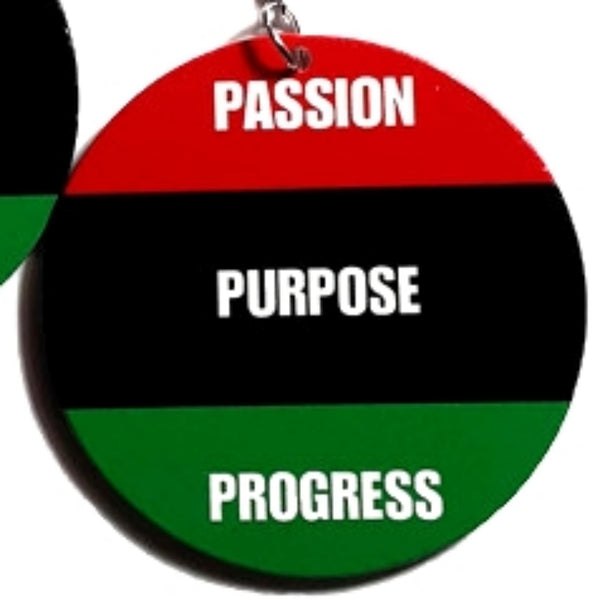 Passion Purpose Progress Red Black Green Statement Dangle Wood Earrings