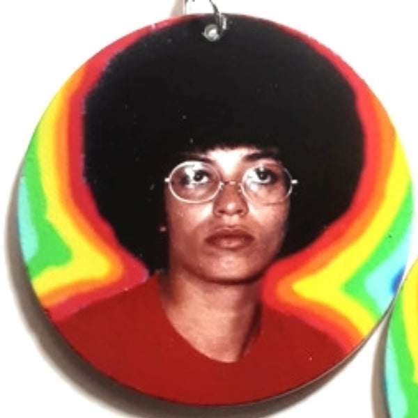 Angela Davis Afro in Colors Statement Dangle Wood Earrings