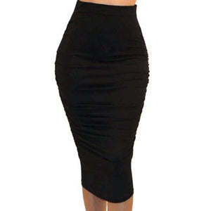 Got Style Black Ruched Frill High Waist Mid Calf Casual Pencil Skirt