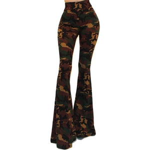 GS Green Camouflage High Waist Palazzo Bell Bottom Pants