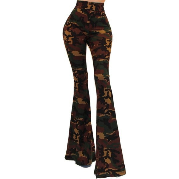 GS Green Camouflage High Waist Palazzo Bell Bottom Pants