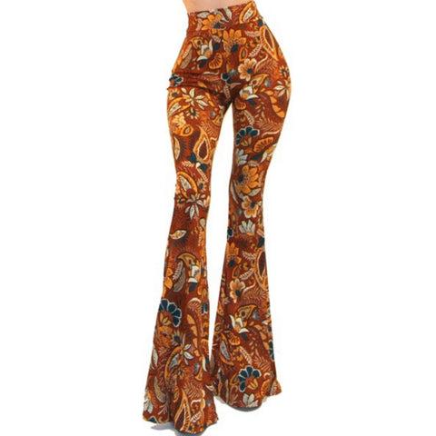 GS Vintage Rust Floral High Waist Palazzo Bell Bottom Pants