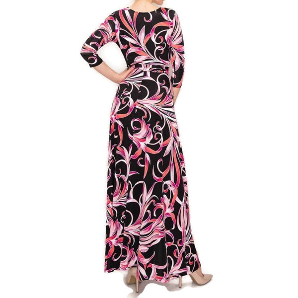 Pink Lilies Swirl Faux Wrap Maxi Dress