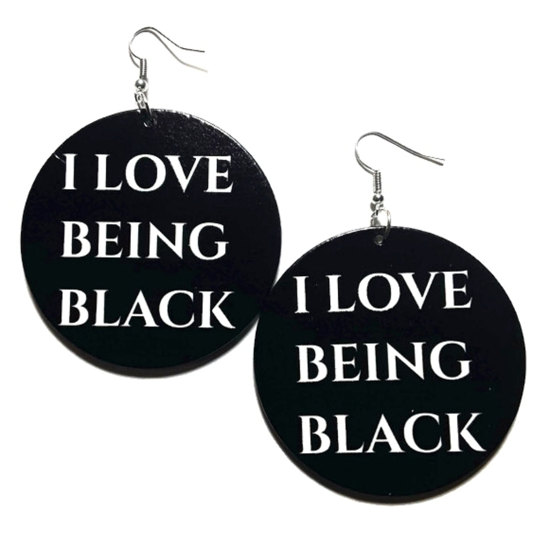 I Love Being Black Statement Dangle Wood Earrings