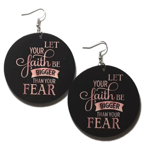 FAITH Bigger Than FEAR Statement Dangle Wood Earrings